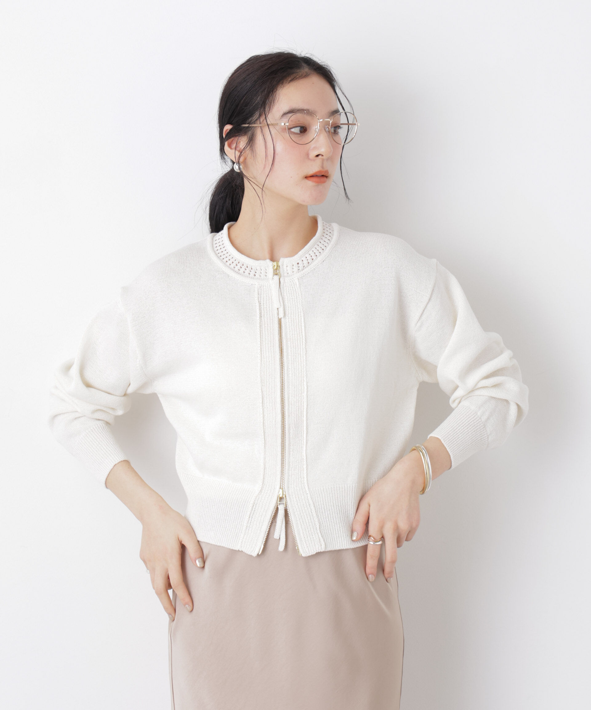nano･universe「リネン混テープヤーンジップニットカーディガン」|ニット・セーター|