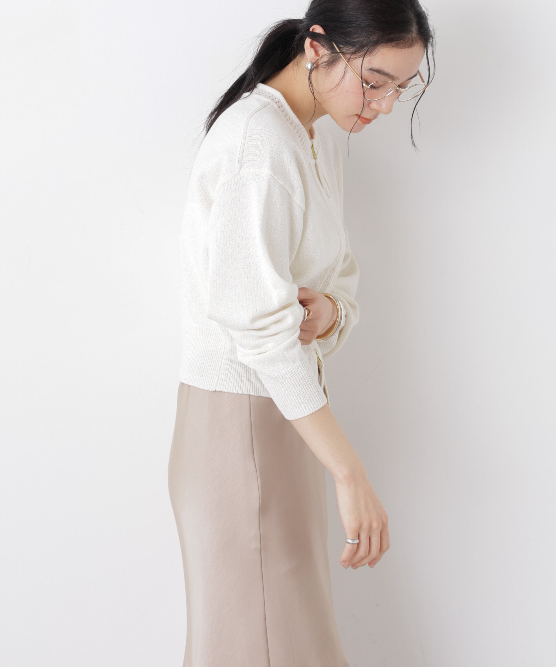 nano･universe「リネン混テープヤーンジップニットカーディガン」|ニット・セーター|