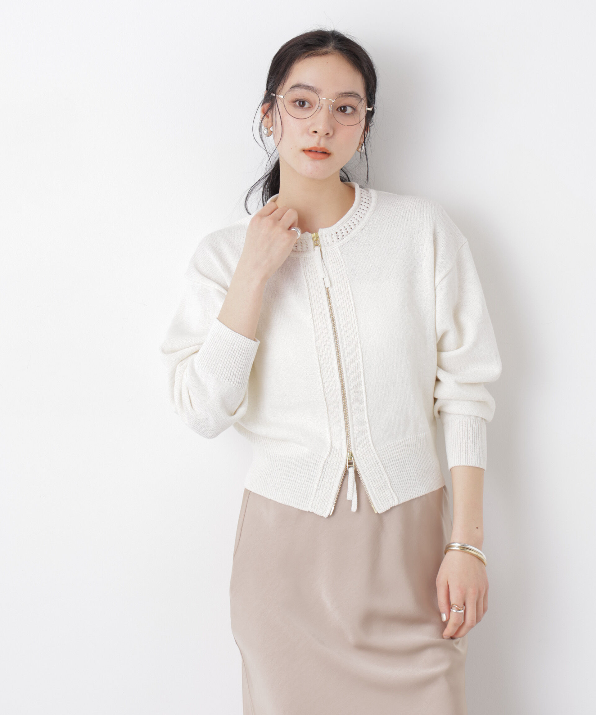 nano･universe「リネン混テープヤーンジップニットカーディガン」|ニット・セーター|