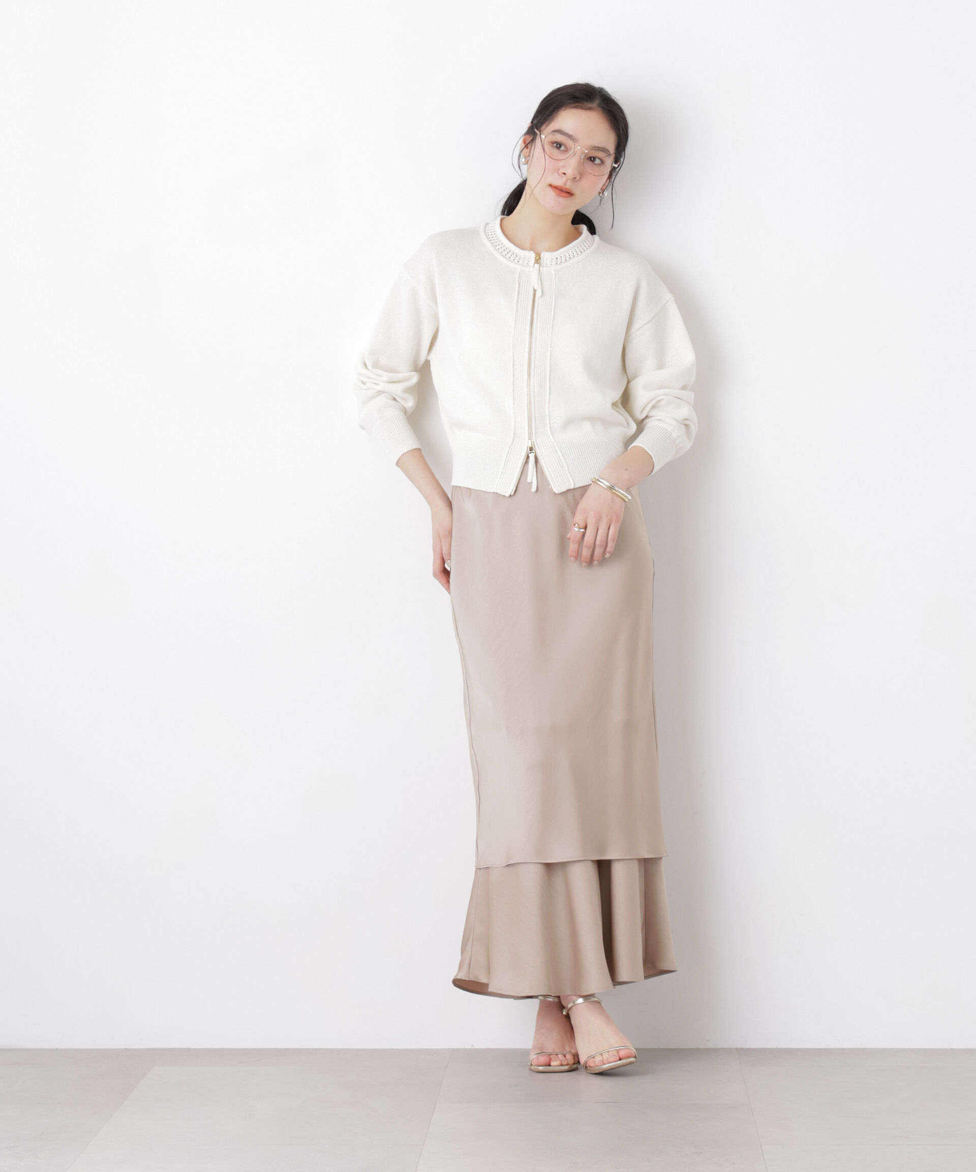 nano･universe「リネン混テープヤーンジップニットカーディガン」|ニット・セーター|