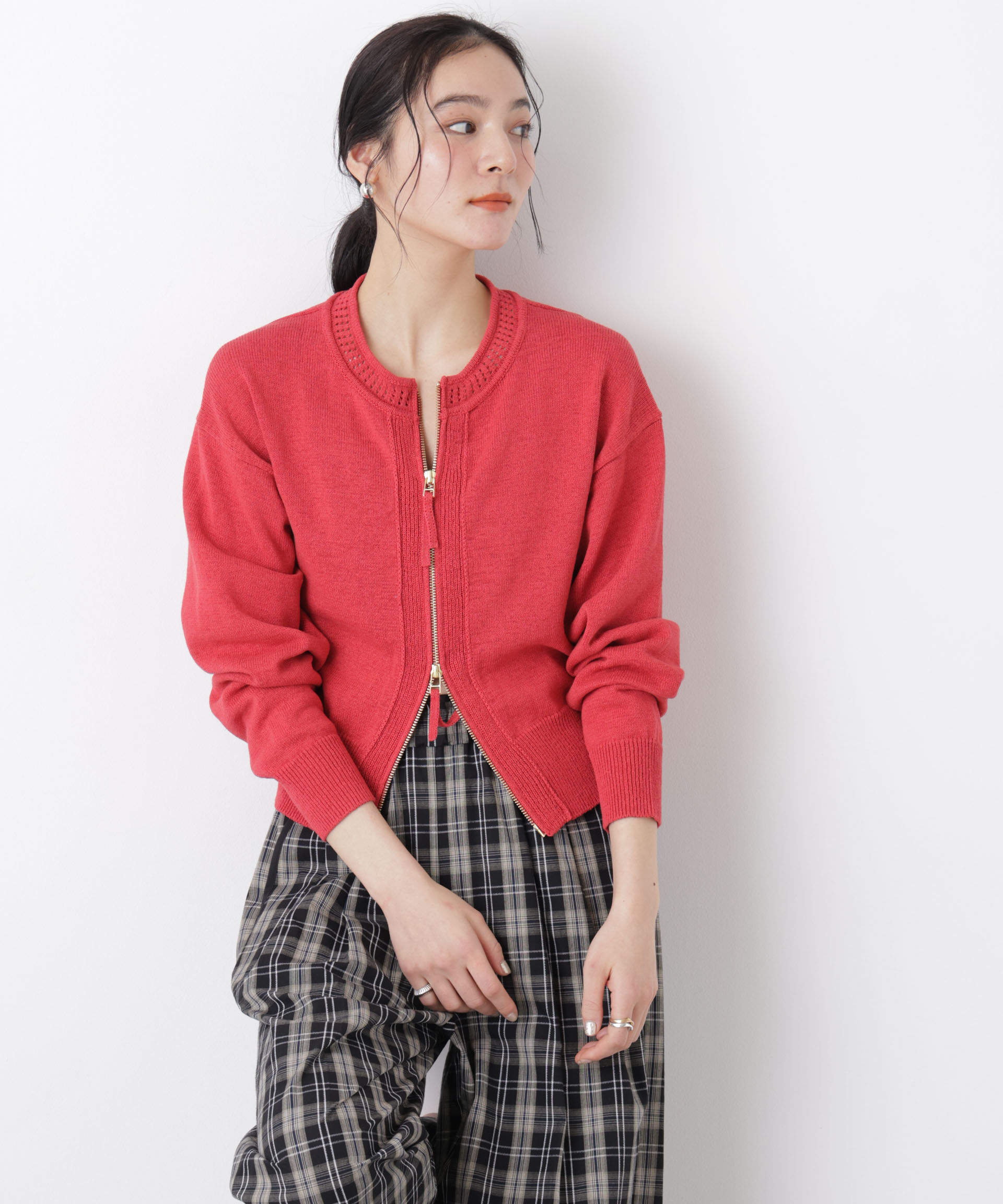 nano･universe「リネン混テープヤーンジップニットカーディガン」|ニット・セーター|