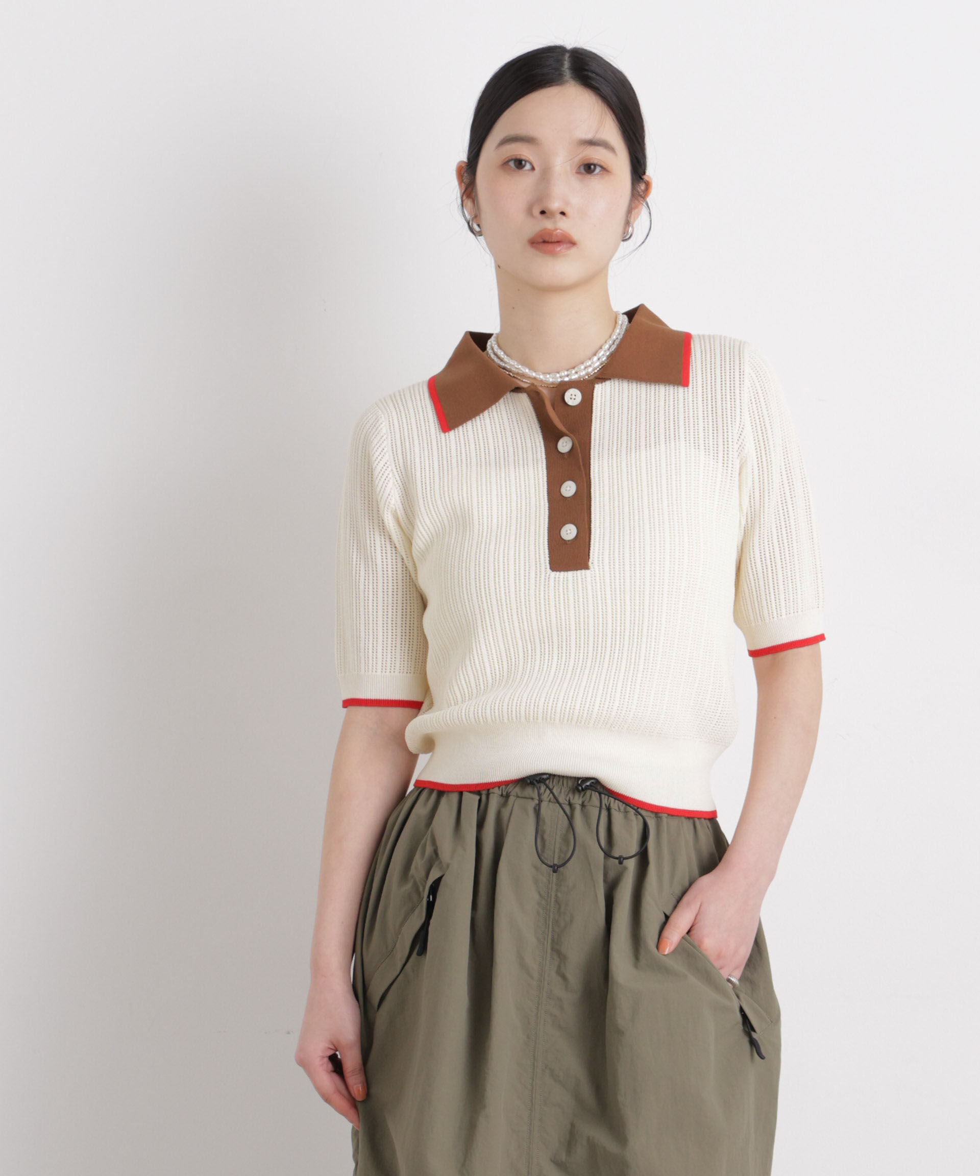 nano･universe「フレームラインアイレットポロニット」|ニット・セーター|