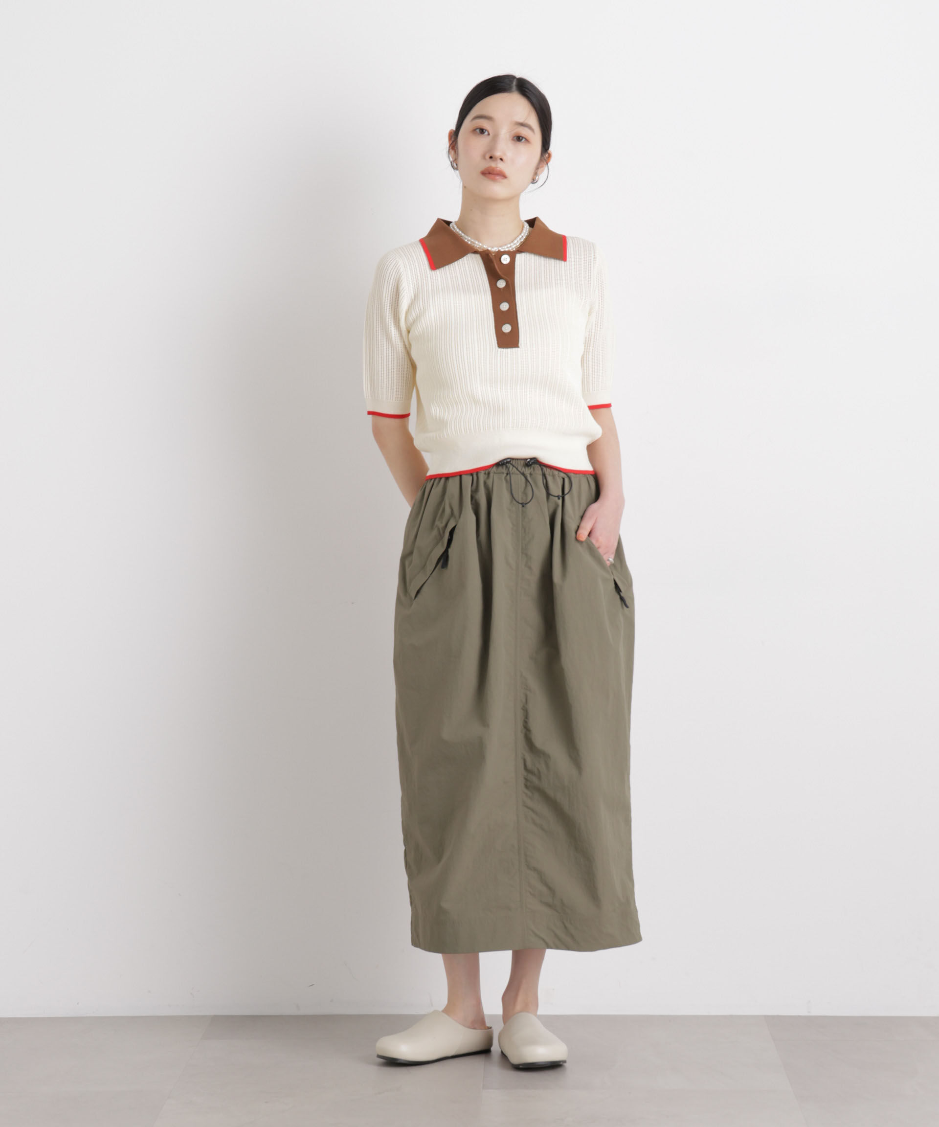 nano･universe「フレームラインアイレットポロニット」|ニット・セーター|