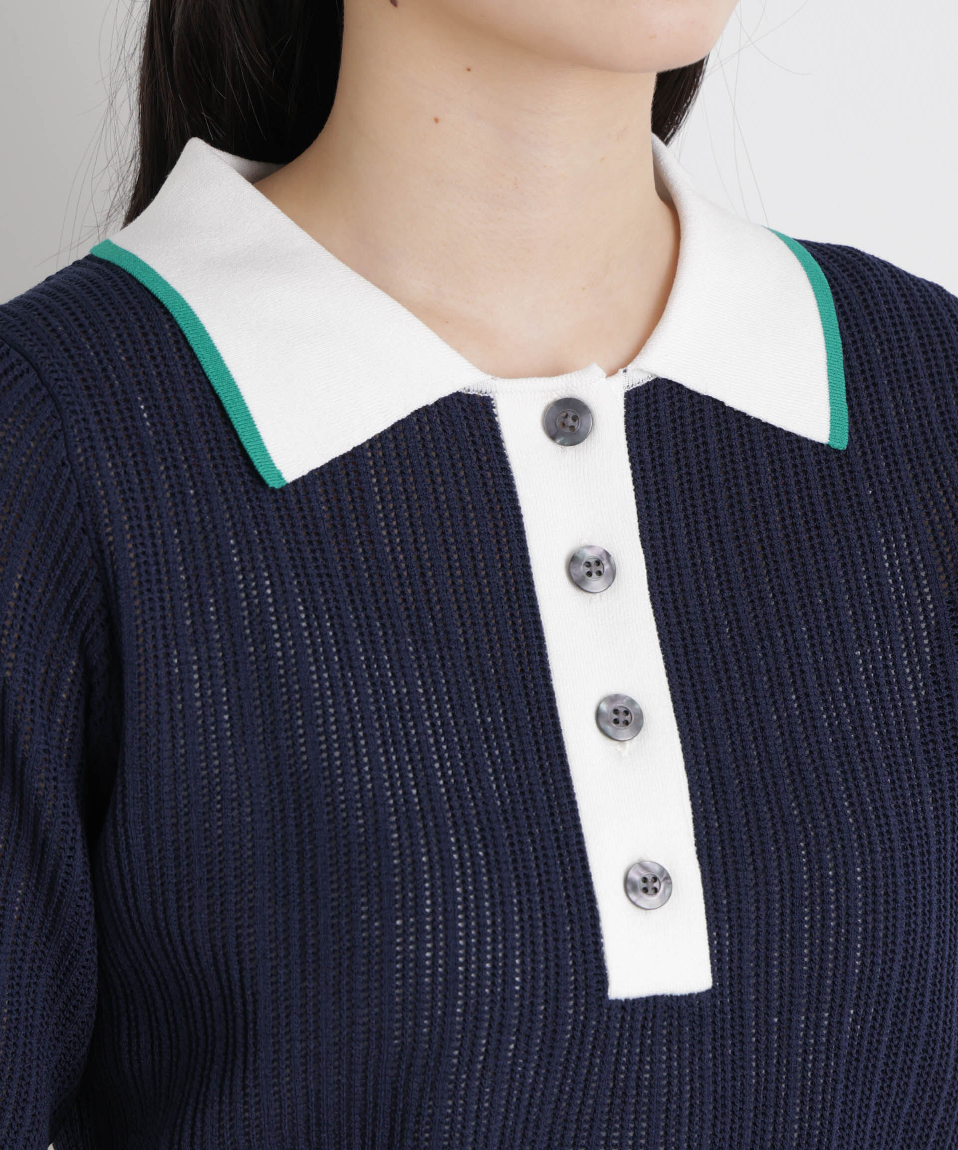 nano･universe「フレームラインアイレットポロニット」|ニット・セーター|