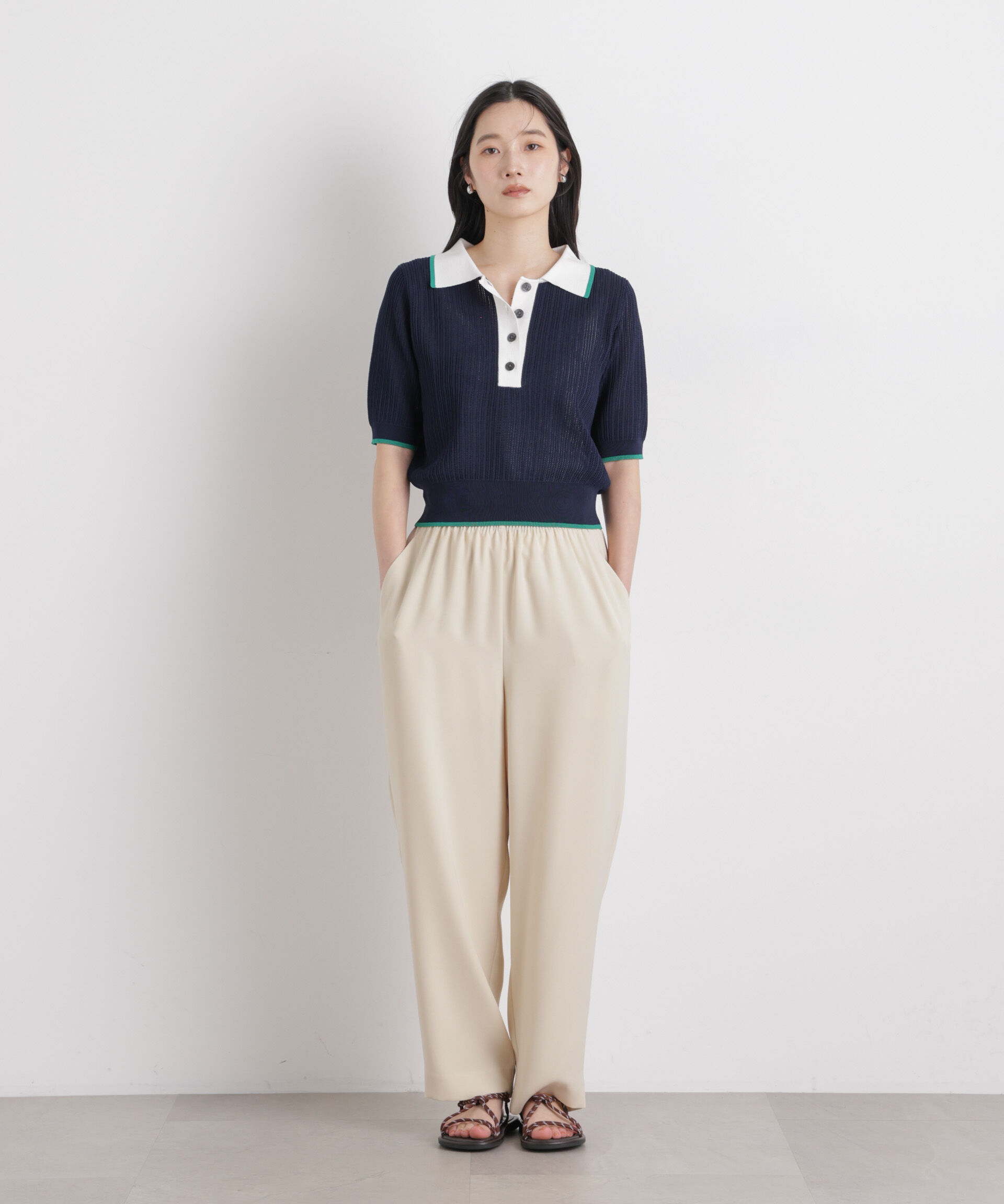 nano･universe「フレームラインアイレットポロニット」|ニット・セーター|