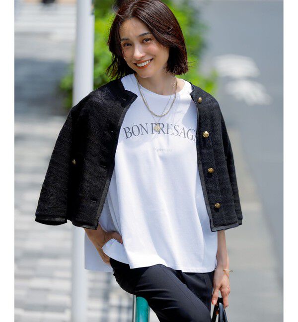 23区「サマーツイード 7分袖 ジャケット」|ノーカラージャケット|ブラック系