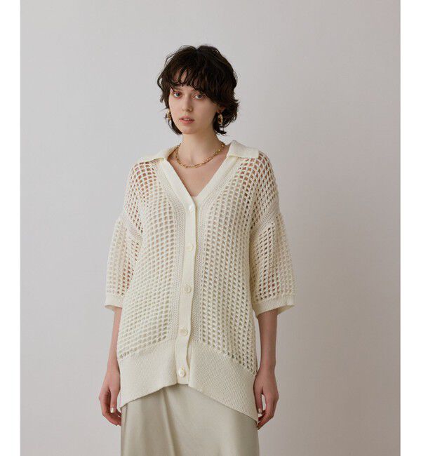 GRACE CONTINENTAL「メッシュスキッパーニットカーディガン」|カーディガン|ホワイト