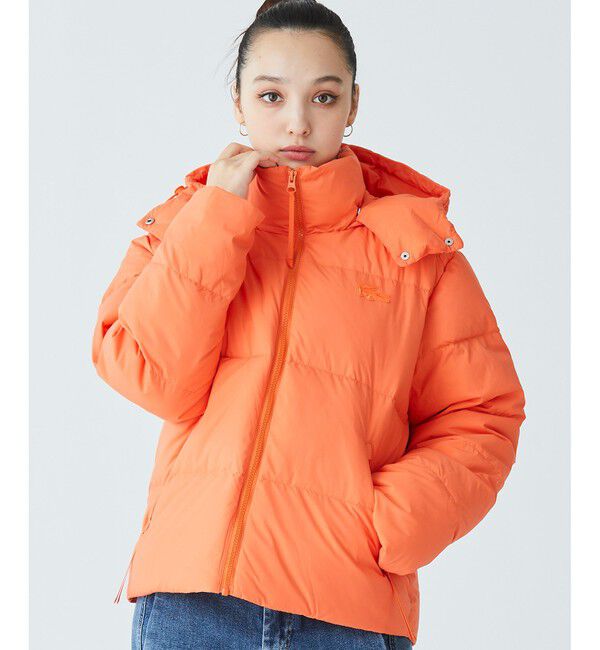 LACOSTE「ウィメンズ ボリュームハイネック ナイロンショート ダックダウンジャケット / フード取り外し可」|ダウン|