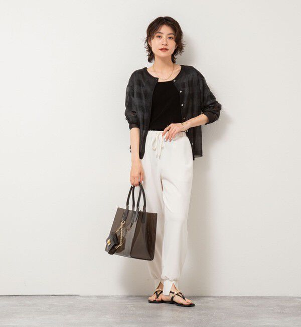 Rie Miller「《手洗い可能》シアーブロックチェック2WAYクルーネックカーディガン」|カーディガン|