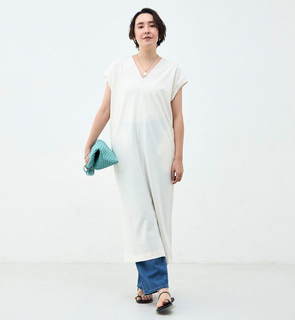 Rie Miller「ウォッシャブル袖口リブマキシ丈ワンピースジョーゼットダンボール」|ワンピース|