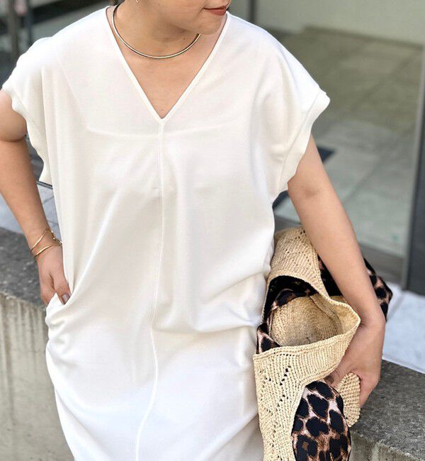 Rie Miller「ウォッシャブル袖口リブマキシ丈ワンピースジョーゼットダンボール」|ワンピース|