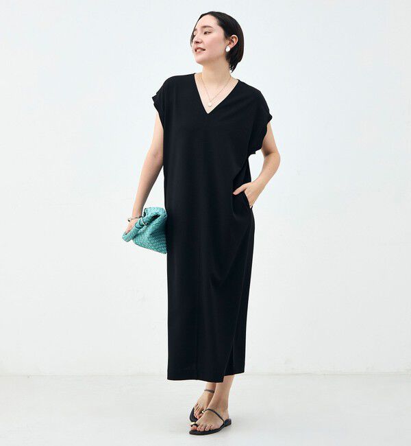 Rie Miller「ウォッシャブル袖口リブマキシ丈ワンピースジョーゼットダンボール」|ワンピース|