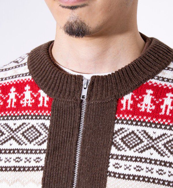 GLOSTER「【GLOSTER/グロスター】フェアアイル柄 エスニック ジップカーディガン ユニセックス」|カーディガン|