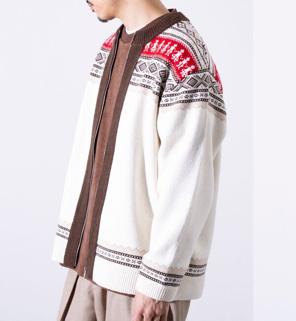 GLOSTER「【GLOSTER/グロスター】フェアアイル柄 エスニック ジップカーディガン ユニセックス」|カーディガン|