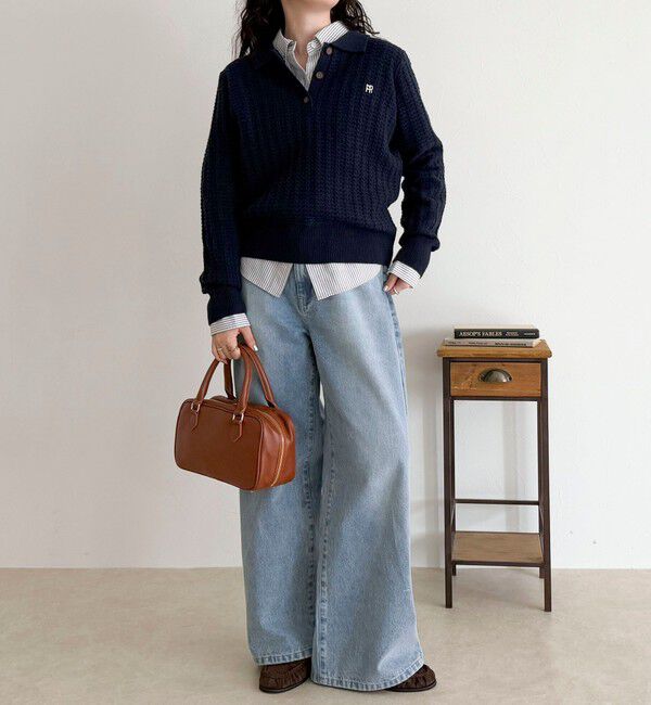 fredy emue「FR刺繍ケーブル柄ポロ衿ニットプルオーバー」|ニット・セーター|