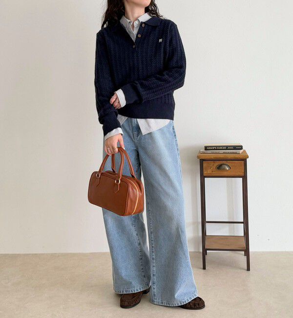 fredy emue「FR刺繍ケーブル柄ポロ衿ニットプルオーバー」|ニット・セーター|