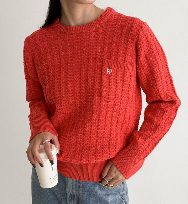 fredy emue「FR刺繍ケーブル柄ちびポケニットプルオーバー」|ニット・セーター|