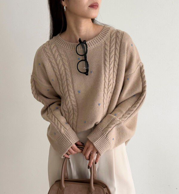 fredy emue「ハート刺繍柄編みニットプルオーバー」|ニット・セーター|