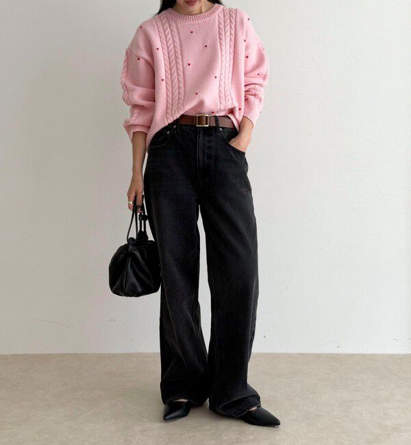 fredy emue「ハート刺繍柄編みニットプルオーバー」|ニット・セーター|