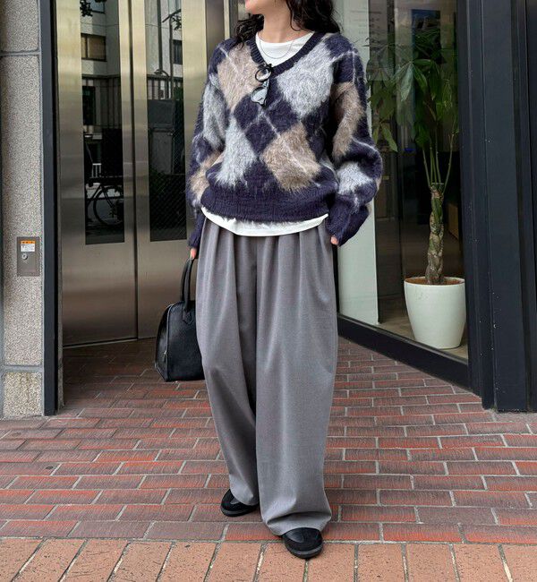 fredy emue「アーガイル柄起毛Ｖネックニット」|ニット・セーター|