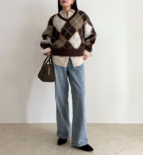 fredy emue「アーガイル柄起毛Ｖネックニット」|ニット・セーター|