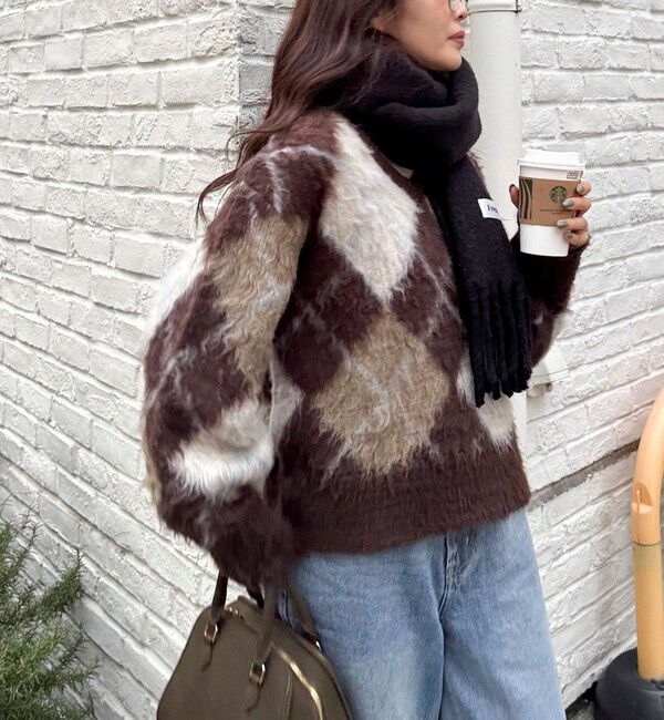 fredy emue「アーガイル柄起毛Ｖネックニット」|ニット・セーター|