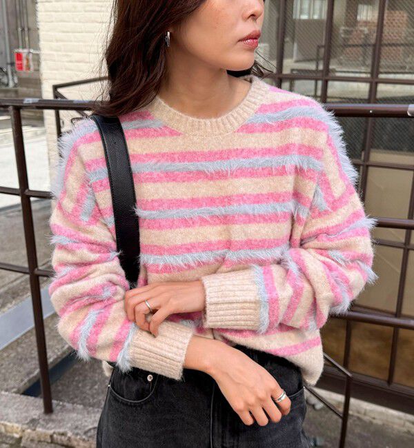 fredy emue「マルチボーダークロップドニットプルオーバー」|ニット・セーター|