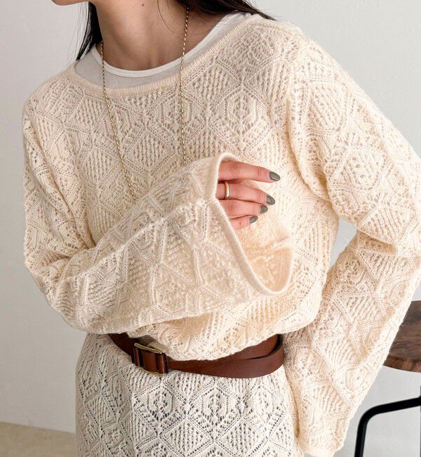 fredy emue「モヘヤ混透かし柄ベルスリーブワンピース」|ワンピース|アイボリー