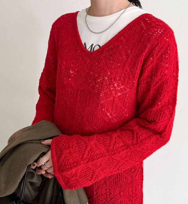 fredy emue「モヘヤ混透かし柄ベルスリーブワンピース」|ワンピース|