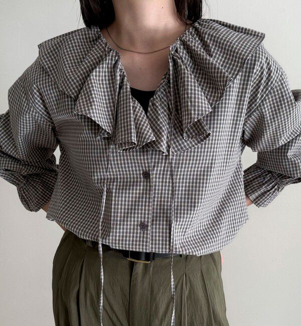 fredy emue「チェックフリルカラーブラウス」|シャツ・ブラウス|