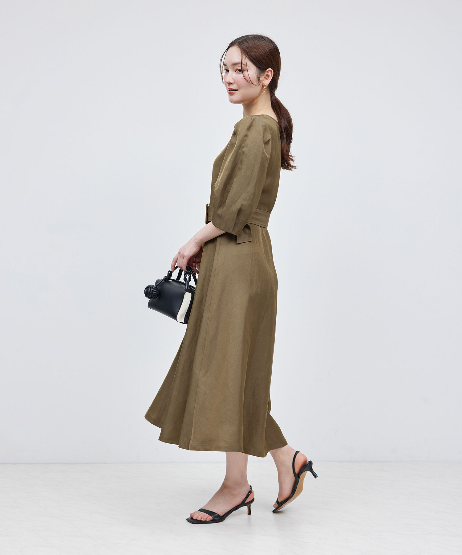 ROPE「パフスリーブベルテッドリネンワンピース」|ワンピース|