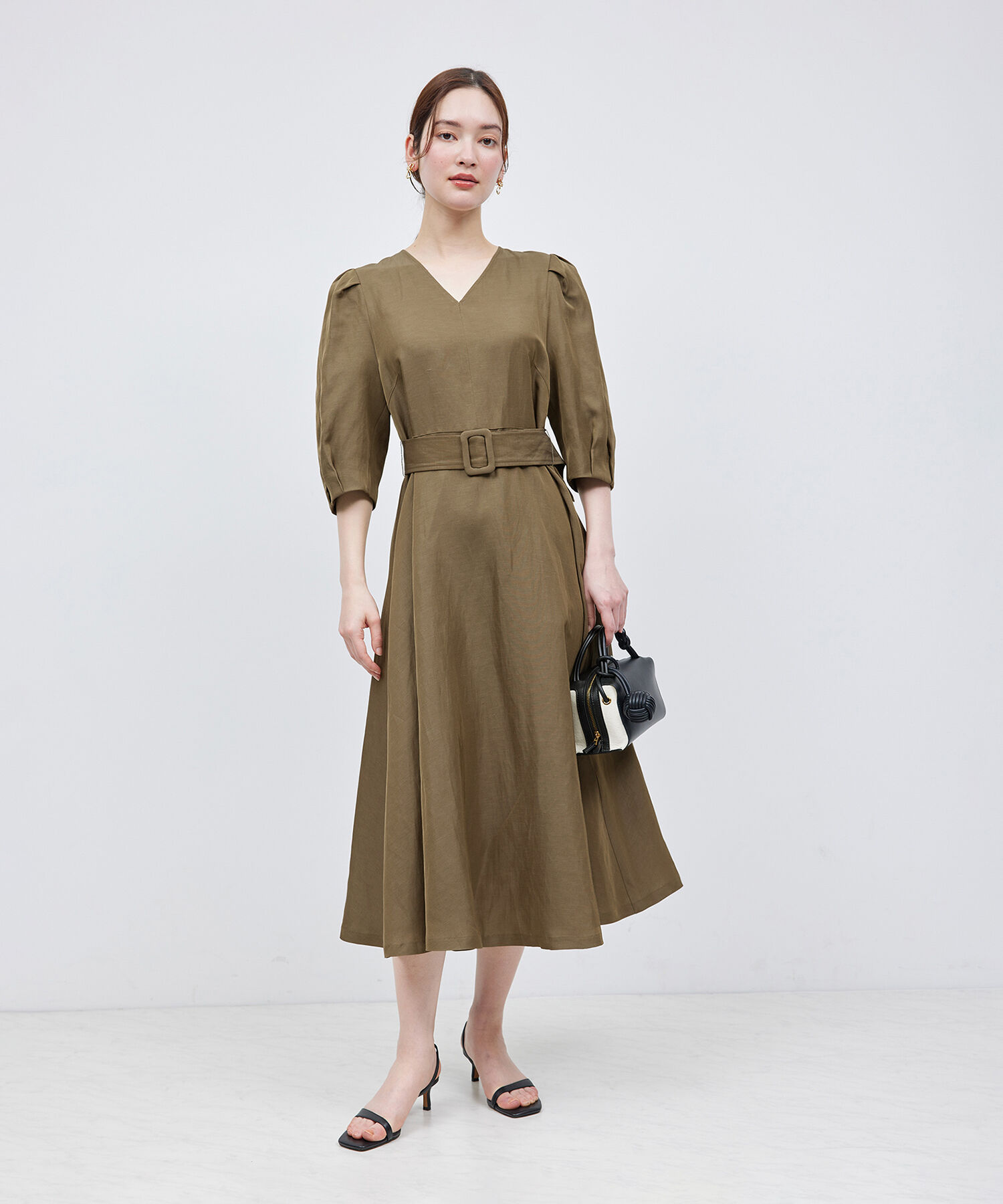 ROPE「パフスリーブベルテッドリネンワンピース」|ワンピース|