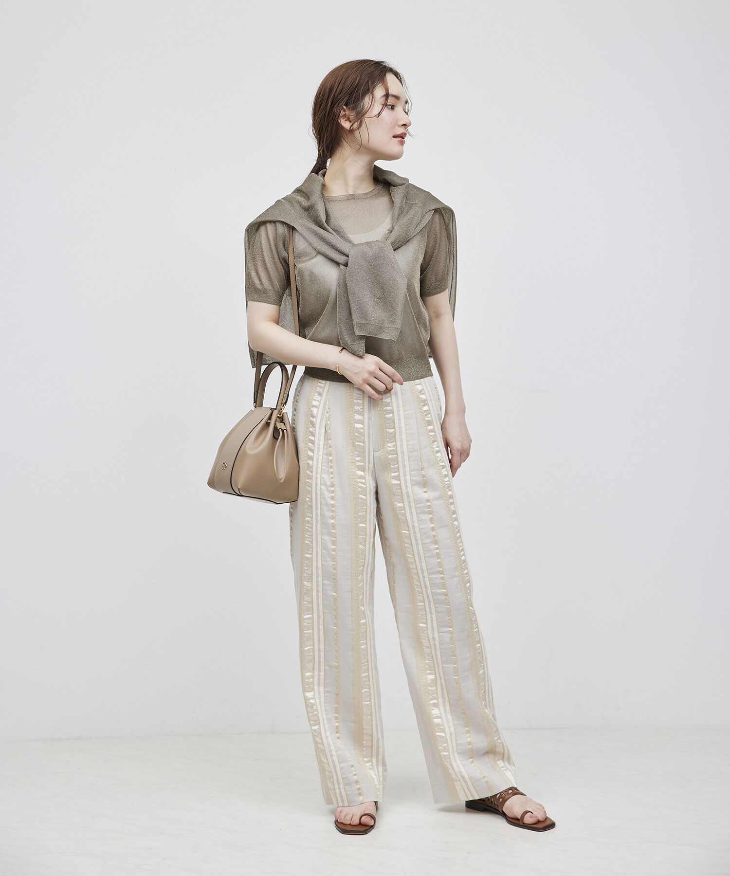 ROPE「【洗える】ラメシアーニット半袖プルオーバー【アンサンブル対応】」|ニット・セーター|