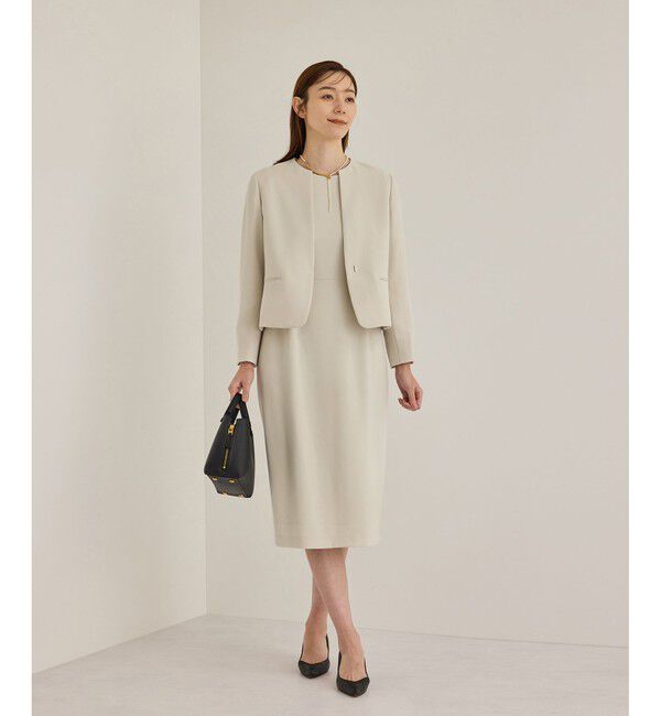 ROPE「トリアセダブルクロスクルーネックジャケット【セレモニー/通勤対応】」|ノーカラージャケット|