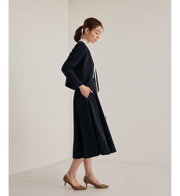 ROPE「トリアセダブルクロスクルーネックジャケット【セレモニー/通勤対応】」|ノーカラージャケット|