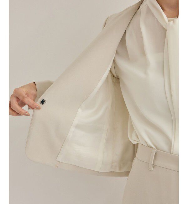 ROPE「トリアセダブルクロスクルーネックジャケット【セレモニー/通勤対応】」|ノーカラージャケット|