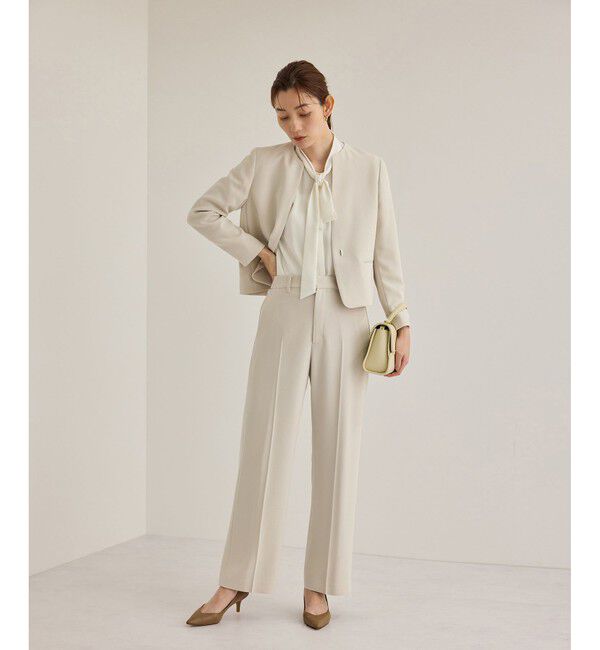 ROPE「トリアセダブルクロスクルーネックジャケット【セレモニー/通勤対応】」|ノーカラージャケット|