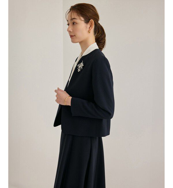 ROPE「トリアセダブルクロスクルーネックジャケット【セレモニー/通勤対応】」|ノーカラージャケット|