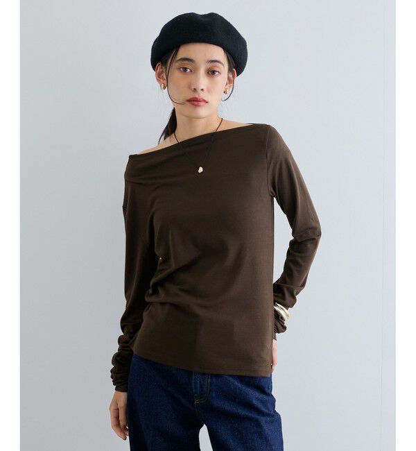 VIS「【洗える】ドレープオフショルダーロングTシャツ」|Tシャツ・カットソー|