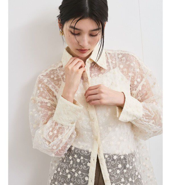 VIS「【洗える】アソートシアーシャツ(フラワー刺繍&無地）」|シャツ・ブラウス|