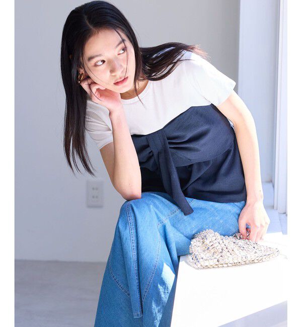 VIS「【新色追加】【美easy】ねじりリボンTシャツドッキングプルオーバー【接触冷感/洗える】」|Tシャツ・カットソー|