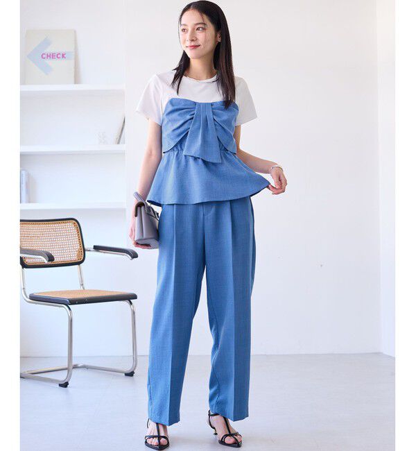 VIS「【新色追加】【美easy】ねじりリボンTシャツドッキングプルオーバー【接触冷感/洗える】」|Tシャツ・カットソー|