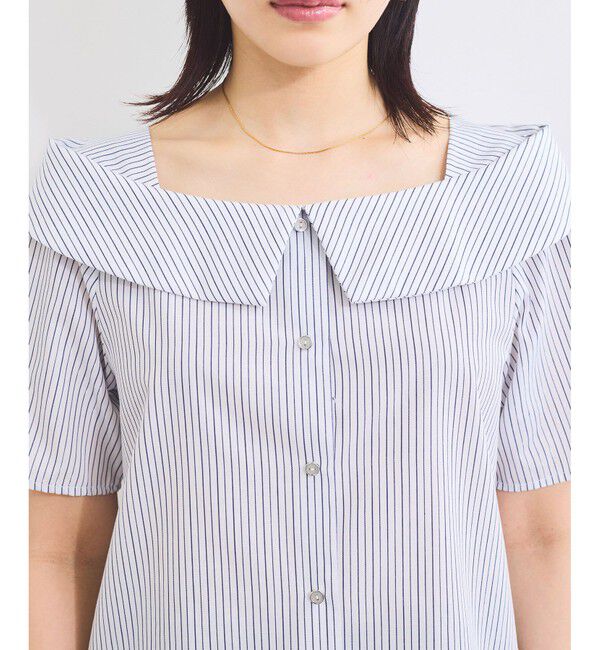 VIS「【防シワ】ラメミックスオフショルダー風ストライプシャツ」|シャツ・ブラウス|