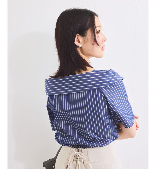 VIS「【防シワ】ラメミックスオフショルダー風ストライプシャツ」|シャツ・ブラウス|