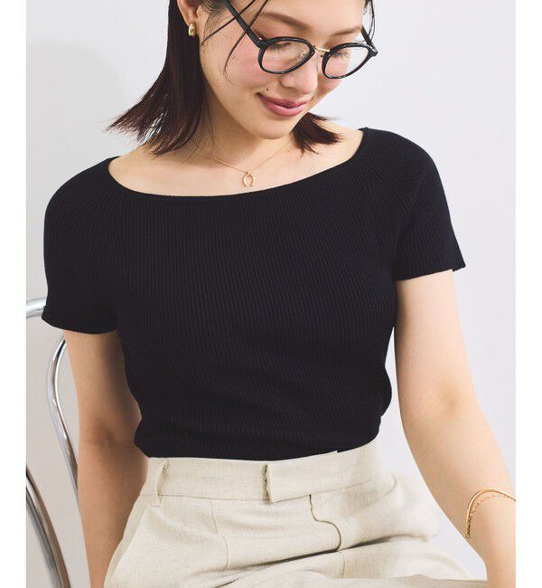 VIS「ワイドスクエアネックニット」|ニット・セーター|ブラック(01)