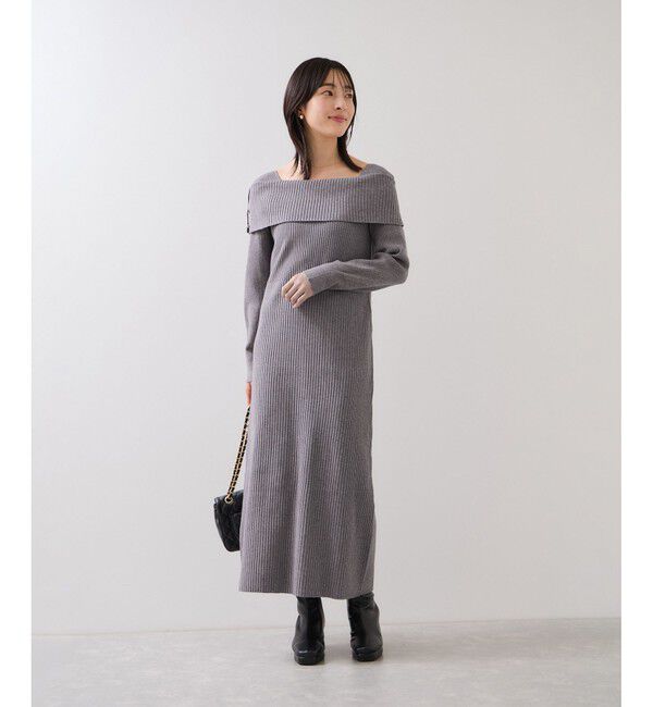 VIS「アシメオフショルリブニット美シルエットワンピース/着丈が選べる」|ワンピース|