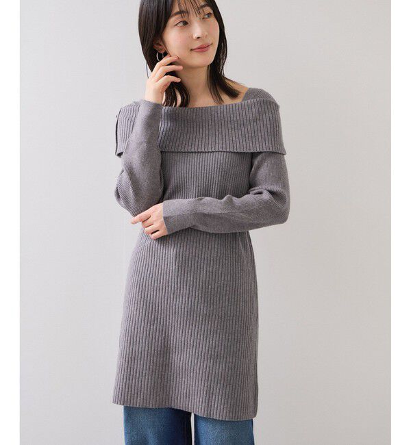 VIS「アシメオフショルリブニット美シルエットワンピース/着丈が選べる」|ワンピース|