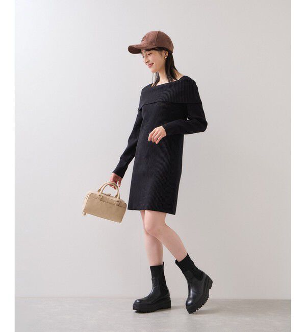 VIS「アシメオフショルリブニット美シルエットワンピース/着丈が選べる」|ワンピース|