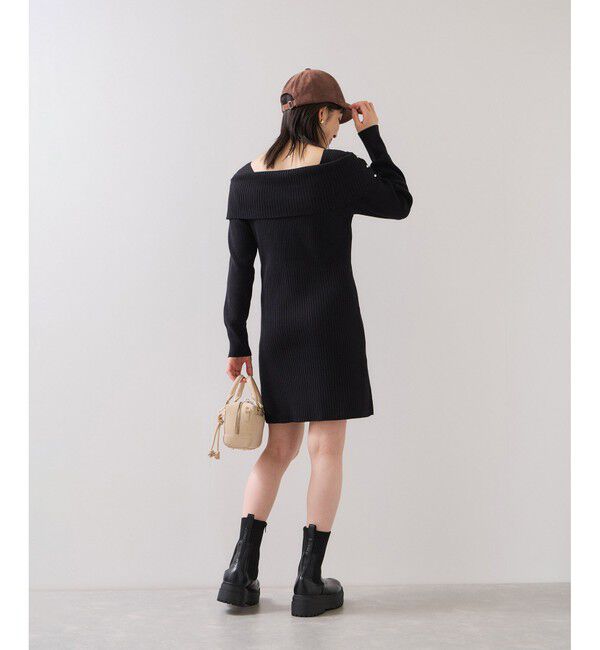 VIS「アシメオフショルリブニット美シルエットワンピース/着丈が選べる」|ワンピース|