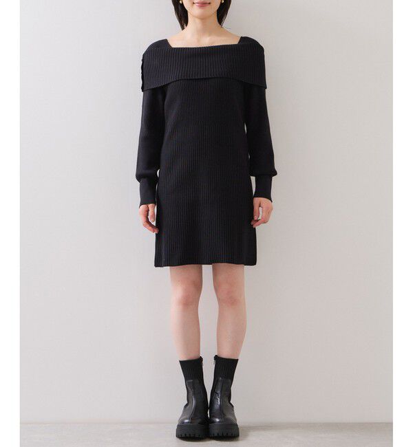 VIS「アシメオフショルリブニット美シルエットワンピース/着丈が選べる」|ワンピース|